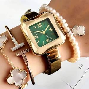 Montre pour femme avec boîtier octogonal doré rétro, cadran vert, chiffres romains, bracelet en métal, élégante, montre de luxe pour femmes - Product Image 6