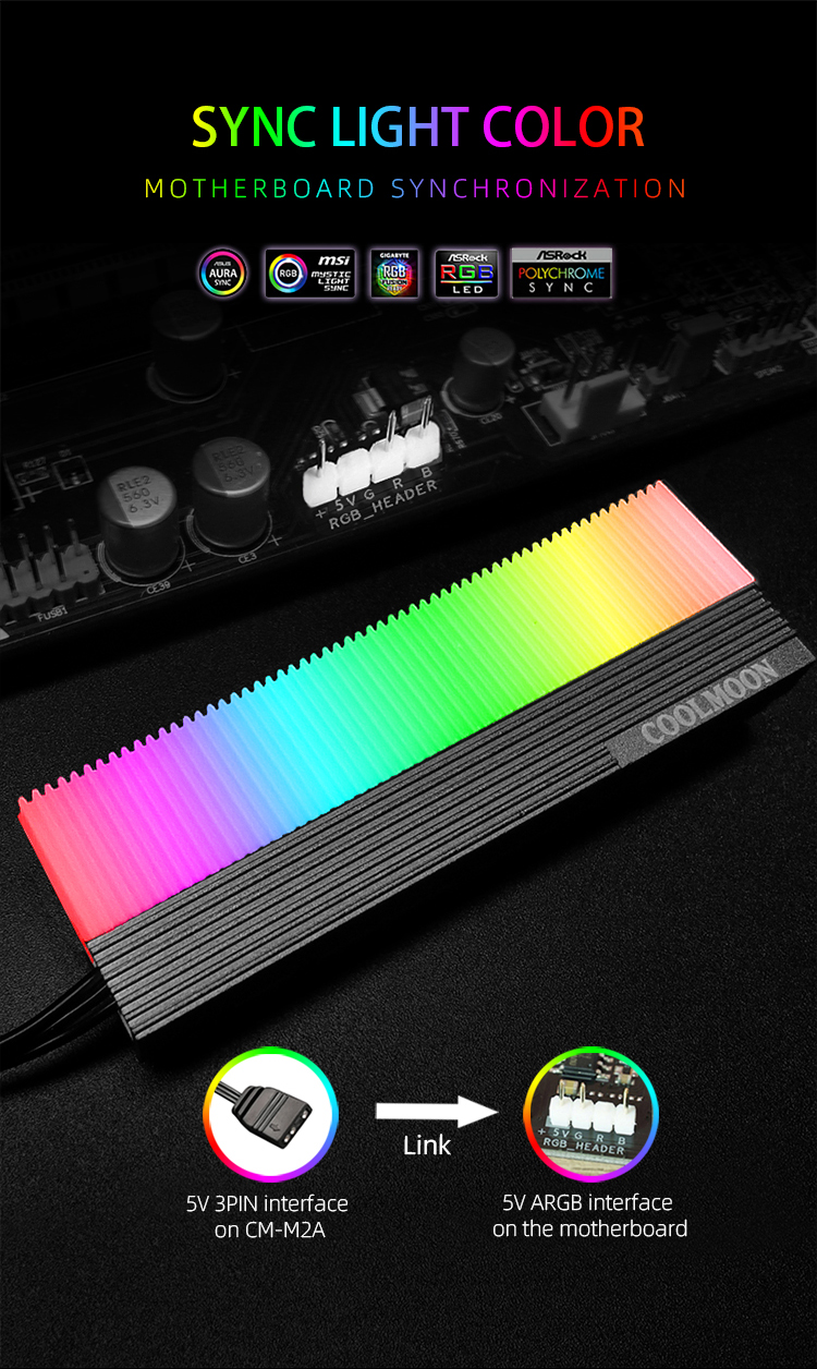 COOLMOON CM-M2A M.2 SSD refroidisseur Adressable 5V ARGB Carte Mère lumière syn Logiciel contrôle LED M2 Soclid state drive dissipateur de chaleur