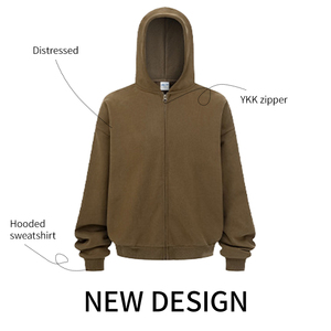 Sweat à capuche streetwear oversize pour homme en molleton épais avec fermeture éclair, 100% coton, écologique, anti-plis, résistant aux acides, hiver, avec logo OEM de qualité - Product Image 2