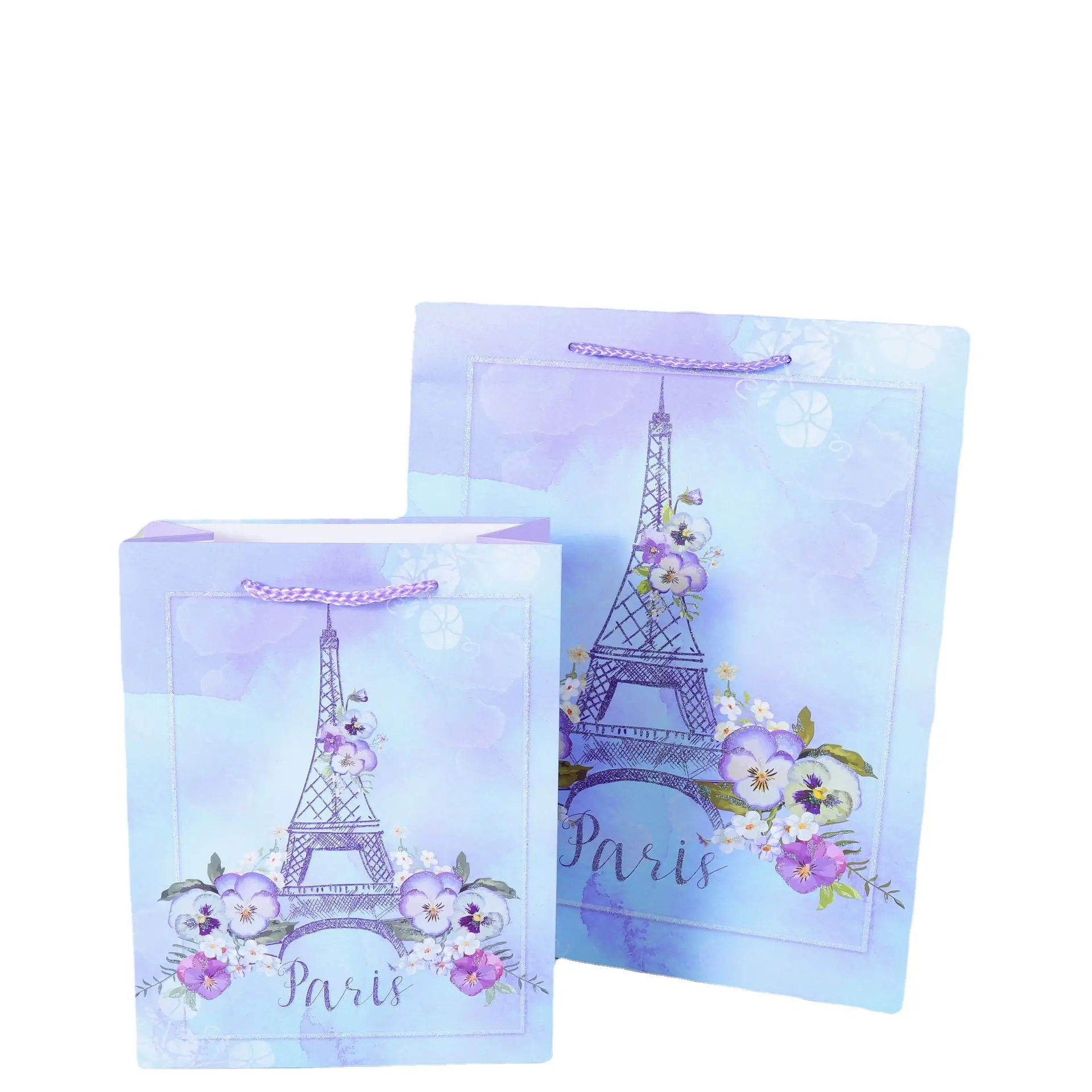 Custom paper shopping bags eiffel tower design gift paper bag with rope handle