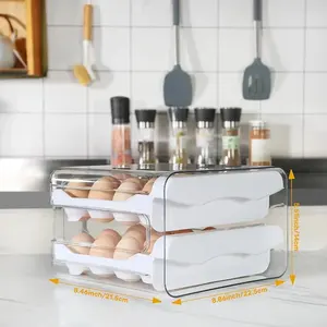 1 pièce Boîte de rangement pour œufs de cuisine, en plastique, pour réfrigérateur, type tiroir à 2 niveaux, grande capacité, organisateur de cuisine domestique - Product Image 6