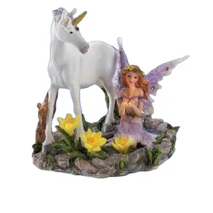Reçine Beyaz Unicorn ve Orman Peri Heykelleri