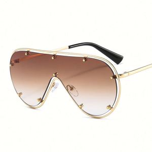 Gafas de Sol Extra Grandes con Forma de Escudo Retro de Moda para Mujer, UV400, Montura Metálica, Gafas de Sol de una Pieza 2021 - Product Image 5