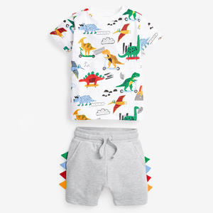 OA 60 Días OEM ODM Conjunto de Verano para Niño 100% Algodón con Estampado de Dinosaurio, Camiseta de Manga Corta y Pantalones Cortos, Conjunto de 2 Piezas - Product Image 1