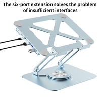 360 °   Support d'ordinateur portable rotatif et réglable avec hub USB, pliable, en aluminium, portable, pour ordinateur portable et tablette de 14 à 17,3 pouces