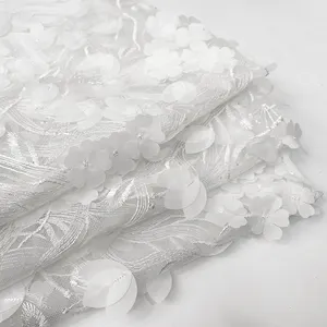 Harvest 100% polyester mesh laser-cutting 3D embroidery fancy tulle embroidery fabric for wedding dresses and party wear