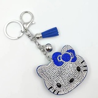 Porte-clés chaton à pompon, orné de diamants, pendentif de sac pour femme, style coréen, en velours, avec diamants bicolores