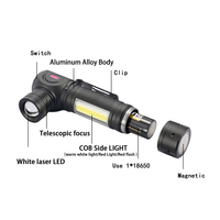 Lampe torche laser blanche rechargeable, zoomable, lumière de travail COB pour inspection, conception à angle droit avec queue magnétique