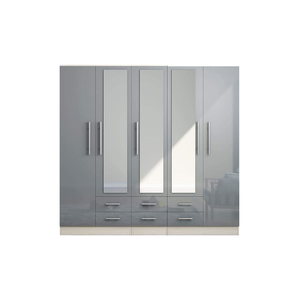 Stile europeo gloss grigio grande <span class=keywords><strong>armadio</strong></span>-<span class=keywords><strong>5</strong></span> porta 6 cassetti e specchi. - Product Image 2