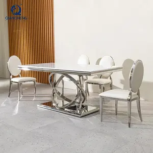 QIAN CHENG benutzer definierte Luxus Wohn möbel Lieferant verspiegelt Silber Edelstahl Restaurant Marmor Granit Esstische