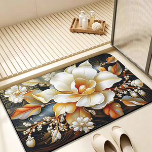 Tappetino da Bagno Moderno in Stile Floreale in Diatomite, Antiscivolo e ad Asciugatura Rapida, per Casa e Hotel, Tappeto Assorbente e Lavabile per Doccia e Bagno - Product Image 2