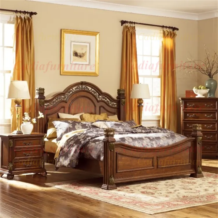 American Traditional Antique Möbel Schlafzimmer möbel Massivholz Design Bett voll Set Bett