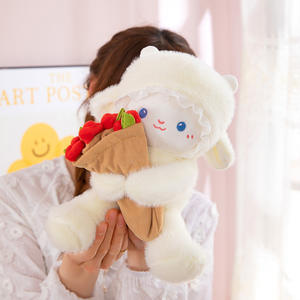 Sosteniendo un muñeco <span class=keywords><strong>de</strong></span> oso <span class=keywords><strong>de</strong></span> peluche <span class=keywords><strong>de</strong></span> cordero bebé con flor rosa, muñeco <span class=keywords><strong>de</strong></span> oveja popular, juguete <span class=keywords><strong>de</strong></span> peluche. Regalo PARA EL Festival Qixi. - Product Image 2