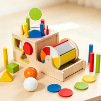 Jouet sensoriel en bois 6-en-1 pour la permanence de l'objet avec boîte à balles, Tambour arc-en-ciel, Jouets Montessori multiples pour bébés et tout-petits, Vente en gros