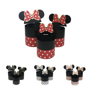 Flower packaging Mickey and Minnie hug bucket round flower box three-piece flower gift box