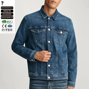 Veste en jean OEM style vintage délavé avec fermeture éclair, logo frontal, poches à rabat boutonnées sur la poitrine, personnalisable - Product Image 1