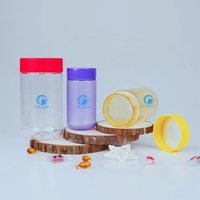 Bouteille de vitamines cylindrique translucide mate dégradée en PET de 580 cc, emballage personnalisé en plastique pour compléments alimentaires, gommes et capsules