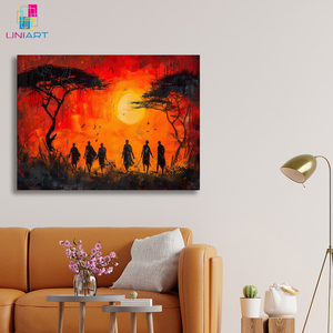 Impresión en Lienzo de Arte Africano UNIART, Pintura al Óleo de Atardecer en la Savana, Arte Tribal Africano, Impresión Moderna en Lienzo para Decoración de Hogar y Oficina - Product Image 3