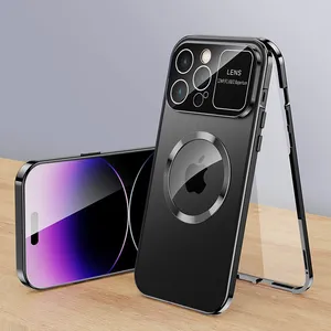 Metalen Hoesje Voor Iphone 15 Pro Max Aluminium Frame Privacy Voor Iphone 15 Zwart Hoesje Met Doorziende Achterkant