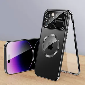 Casing logam untuk iphone 15 pro max, pelindung HP bingkai logam paduan aluminium privasi untuk iphone 15 hitam dengan melihat melalui belakang