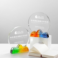 Nouvelle plaque en verre de base en forme de montagne créative ronde avec plaque de trophée en cristal de base de couleurs pour le trophée de banquet et d'activités