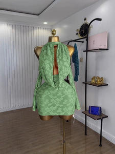 Robes sexy pour femmes, à épaules dénudées, manches longues, col bouffant, jacquard, tendance - Product Image 3