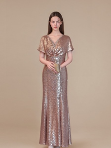 Abito Lungo di Alta Qualità con Paillettes Rosse e Oro per Donna, Occasioni Speciali, Scollo a V, Aderente, Formale, da Cerimonia, per Matrimonio, Madre della Sposa - Product Image 1
