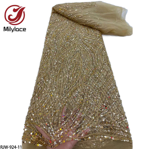 Sang trọng nặng đính cườm <span class=keywords><strong>sequin</strong></span> pháp vải tuyn ren Bridal cháy cam Nigeria đính cườm thêu ren vải - Product Image 6
