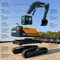 Excavatrice sur chenilles Hyundai R225 d'occasion reconditionnée, 22,5 tonnes, à vendre à prix réduit, exportation de pelle Hyundai