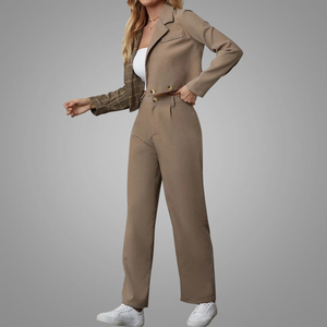 Chándal <span class=keywords><strong>de</strong></span> oficina para <span class=keywords><strong>mujer</strong></span>, traje <span class=keywords><strong>de</strong></span> negocios a cuadros con contraste, <span class=keywords><strong>Pantalones</strong></span> rectos con cuello <span class=keywords><strong>de</strong></span> solapa, novedad <span class=keywords><strong>de</strong></span> <span class=keywords><strong>2022</strong></span> - Product Image 4