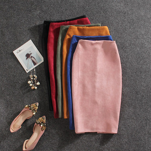 <span class=keywords><strong>Jupe</strong></span> Crayon Mi-Longue Professionnelle Une Pièce Femme Daim <span class=keywords><strong>Hiver</strong></span> Automne Fente Arrière Décontractée Couleur Unie Style Européen Américain - Product Image 1