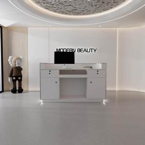 Mostrador de Recepción para Salón de Belleza, de Acero Inoxidable, con Diseño Curvo de Ondas de Agua - Product Image 5