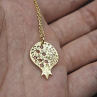 Collier pendentif judaïque en argent sterling 925 grenade rubis bijoux juifs