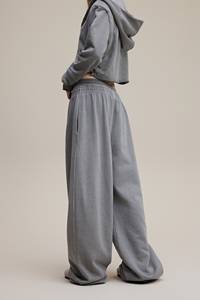 Pantalones Deportivos Casuales para Mujer, Cintura Media, Corte Holgado, Tejido Grueso de Felpa Francesa, Pierna Ancha, Cintura <span class=keywords><strong>Doble</strong></span>, Estilo Hip Hop Personalizado - Product Image 3