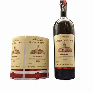 Aangepaste Getextureerde Papier Rode Folie Deksel Label Spot Uv 750Ml Fles Domat Calante Bordeaux Label Sticker