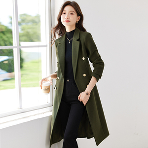 Army Green Good-looking Windbreaker Coat <strong>Women's</strong> Autumn and Winter New Long Casual Little Fan Suit Coat - Product Image 1