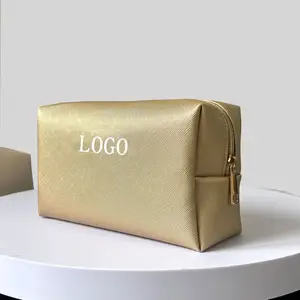 Individuelles Logo Make-up-Tasche Kosmetik Toilettenwaren Aufbewahrung Organisation Geschenk Werbung goldenes Leder geometrischer Kosmetikbeutel Tasche