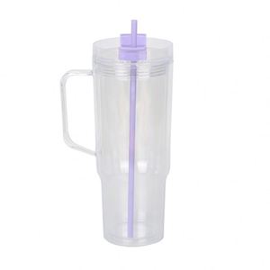 20pack Custom logo BPA Free Pre-drilled Acrylic 40oz clear Snow Globe Glitter Plastic <b>Cup</b> with Colored <b>Lids</b> <b>and</b> <b>Straws</b> - Product Image 3