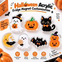 Aimants de réfrigérateur personnalisés en acrylique pour Halloween, motifs fantôme, citrouille, chauve-souris, vente en gros, fabricant OEM, fournisseur d'usine, cadeaux de détail, emballage B2B
