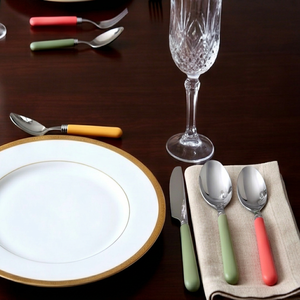 Ensemble de couverts modernes avec manches en plastique colorées, en acier inoxydable, compatibles lave-vaisselle, pour les tables de mariage - Product Image 1