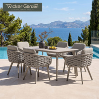 Ensemble de table à manger de luxe pour patio extérieur, plateau en pierre frittée, structure en aluminium avec coussins, pour jardin, villa, vente en gros, personnalisable