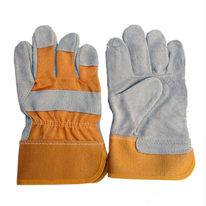 Short Double Layer Cowhide Welding <b>Gloves</b> Yellow Canvas One Size Full Length Work Protection - Product Image 1