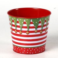 Pots en métal de Noël avec logo personnalisé, différents designs, impression de guirlandes de poinsettias, OEM, jardinière en étain galvanisé, utilisation domestique et de jardin, durable