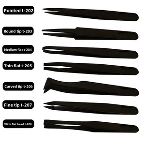 Black <strong>Plastic</strong> Carbon Fiber Tweezers Elastic Gripping Tool Multi-Specification Flat/Pointed/Bent Heads Blow <strong>Molding</strong> <strong>T</strong>-201-T208 - Product Image 1
