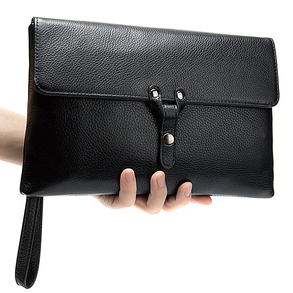 Fashion wrist band style soft cowhide leather clutch bags for men