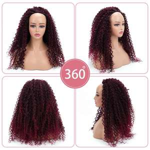 3 in 1 Drawstring Half <b>Wig</b> Synthetic Soft Fiber Curly <b>Wig</b> Burgundy Color <b>Wigs</b> Glueless Deep Wave Kinky Curly <b>Wig</b> for Black Women - Product Image 2