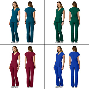 Women's Scrub Set Dark Blue V-Neck Cap Sleeve Moisture Wicking Hospital Uniforms - Product Image 2