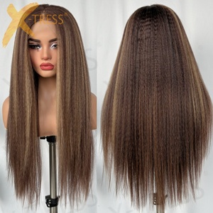 <span class=keywords><strong>Parrucca</strong></span> Sintetica Glueless 13x6 con Frontale in Pizzo, Lunga, Liscia Effetto Yaki, Marrone Cioccolato, <span class=keywords><strong>Afro</strong></span> Kinky Liscia per Donne Nere - Product Image 5
