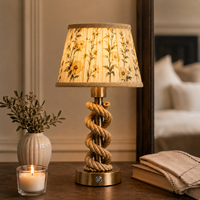 Lampe de table vintage simple sans fil rechargeable DC avec abat-jour en tissu floral finition laiton pour mariage, hôtel, commerce de détail