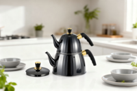 Bouilloire en acier inoxydable de style moyen-orient 1.0 + 2.5L bouilloire à sifflet commerciale pour restaurant hôtel bouilloire à thé avec infuseur